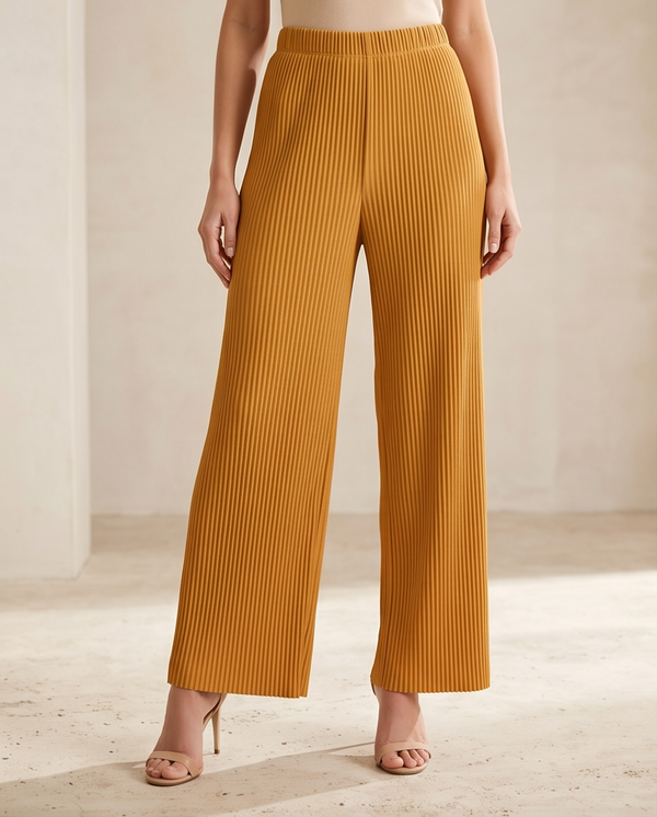 Women's Chic Mustard Wide-Leg Baggy Trousers