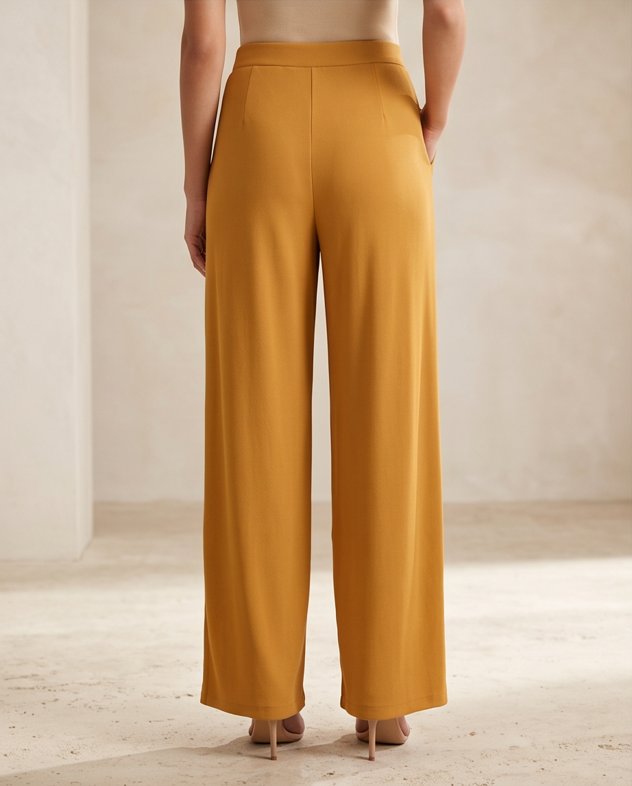 Women's Chic Mustard Wide-Leg Baggy Trousers