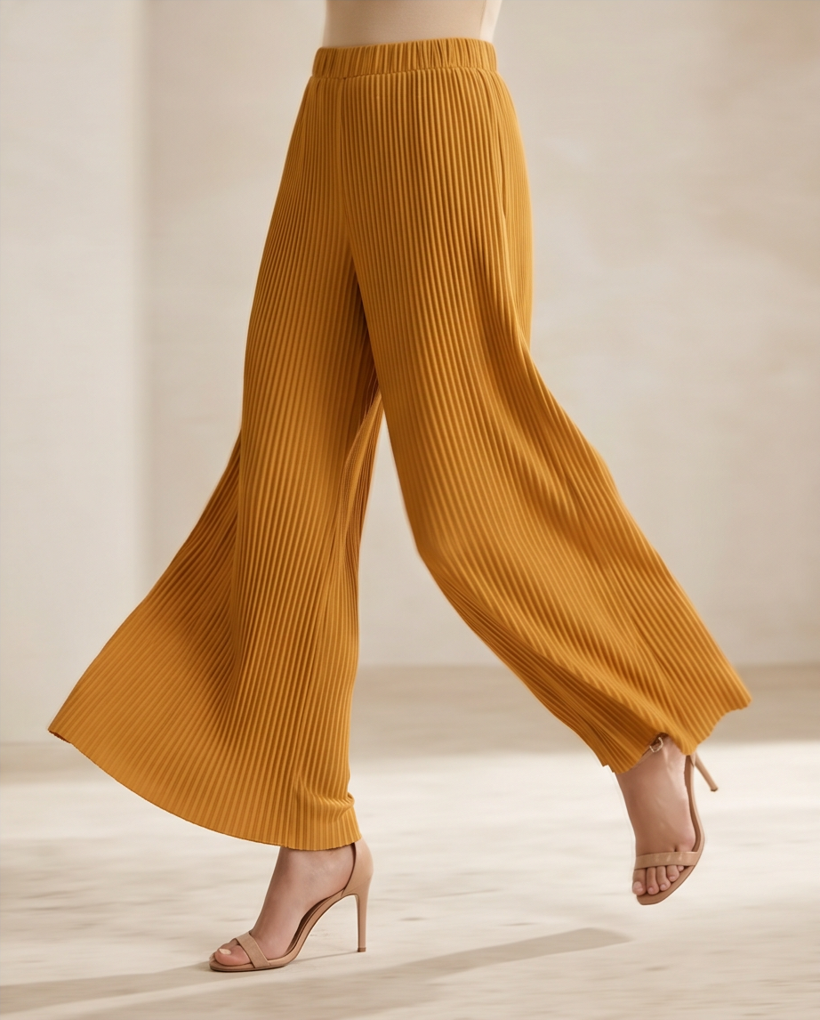 Women's Chic Mustard Wide-Leg Baggy Trousers