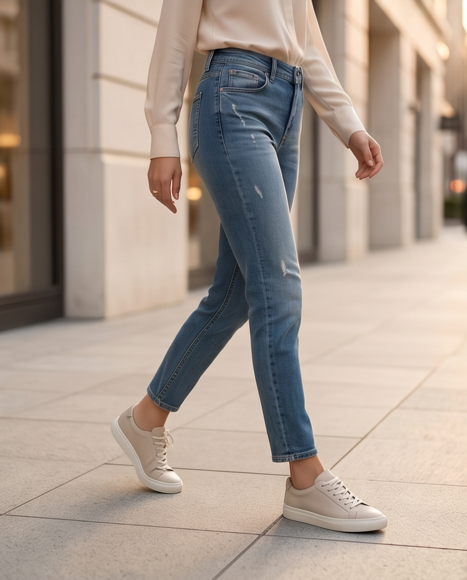 Classic Mid-Rise Distressed Slim Jeans