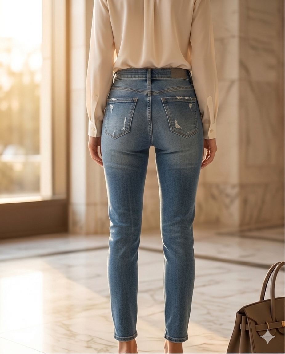 Classic Mid-Rise Distressed Slim Jeans