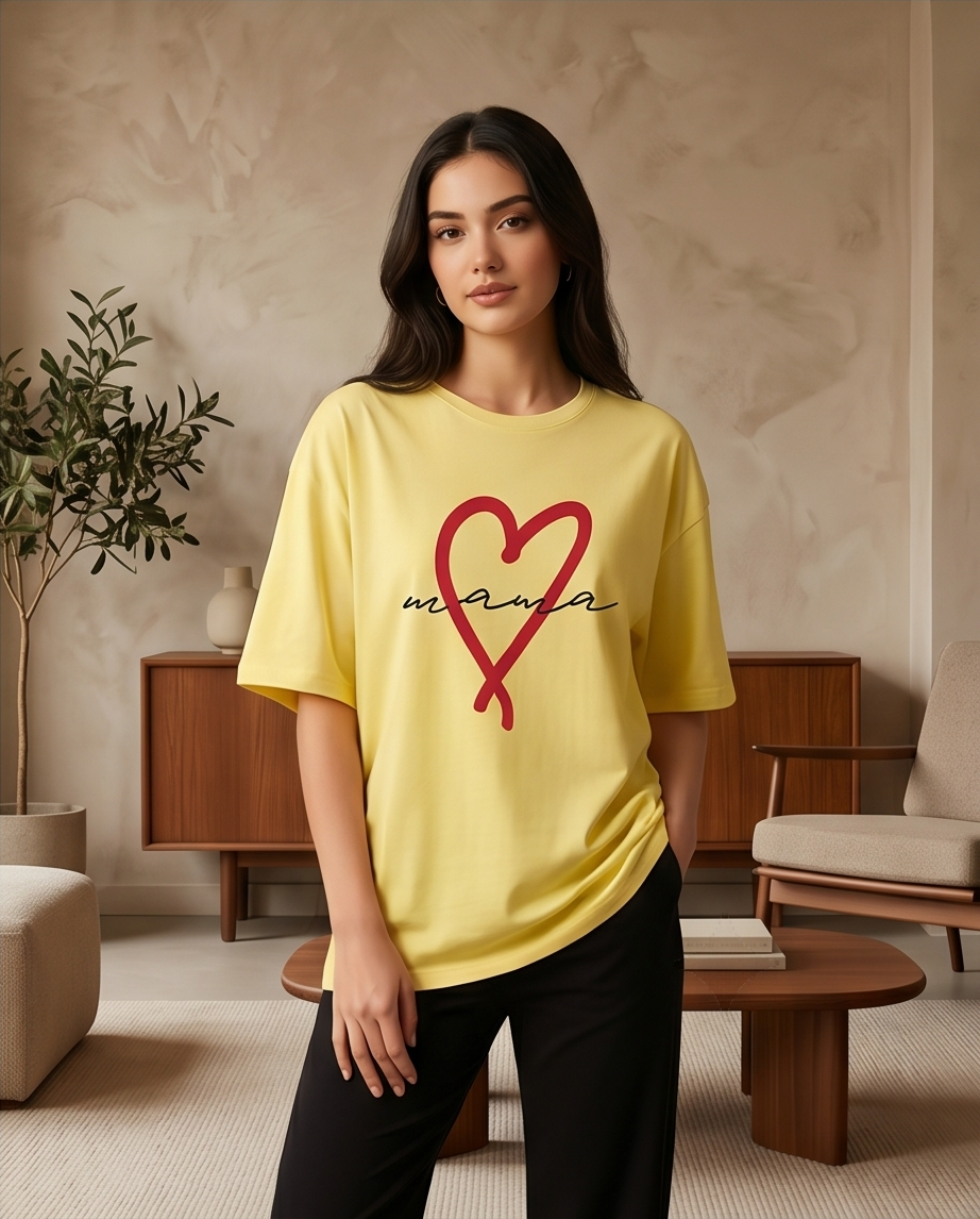 Women's Heart-Print Graphic Oversized Tee