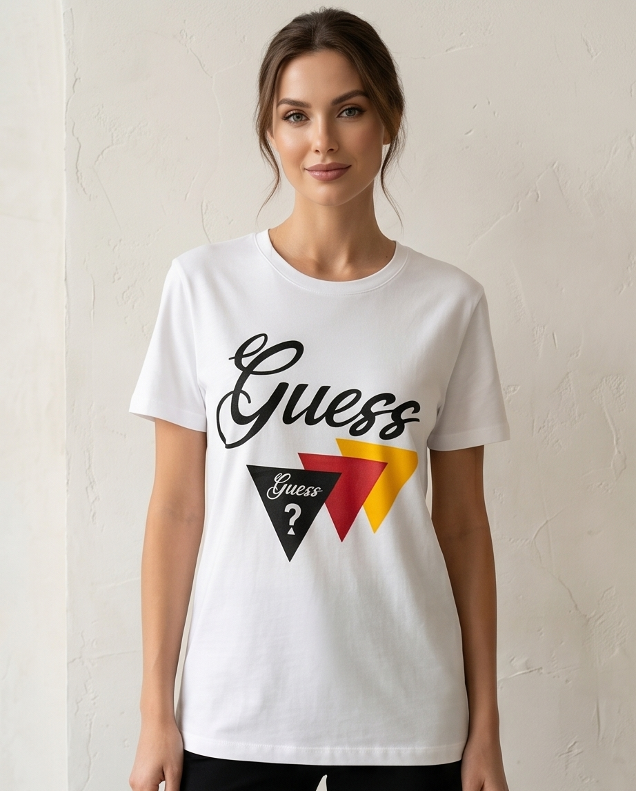 Women's Casual White 'Guess' Graphic T-Shirt
