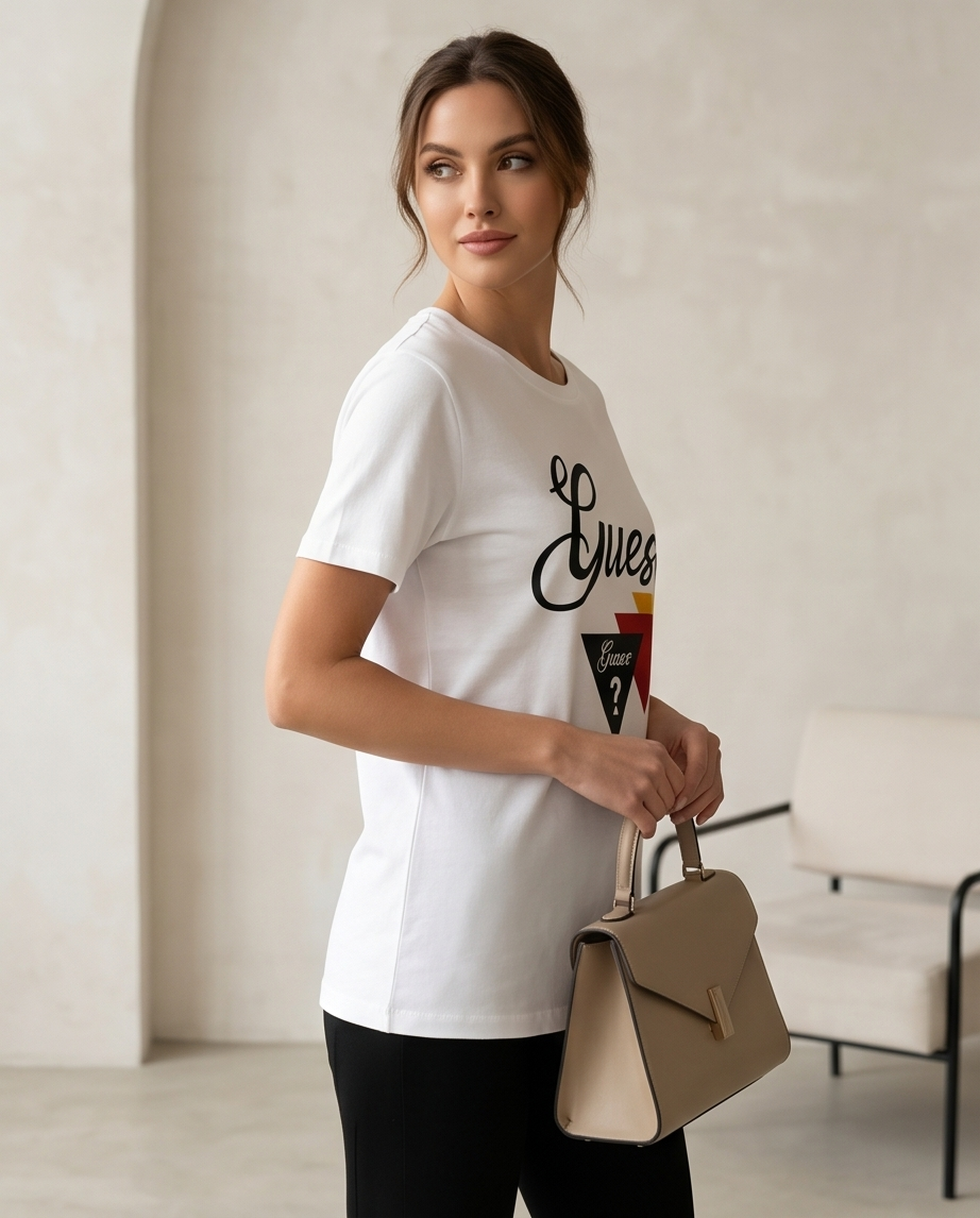 Women's Casual White 'Guess' Graphic T-Shirt