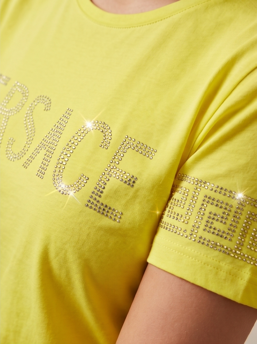 Womens Designer T-Shirt - Versace Studded Logo - Slim Fit