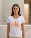 Women's White T-shirt with Orange Logo CK- Slim Fit