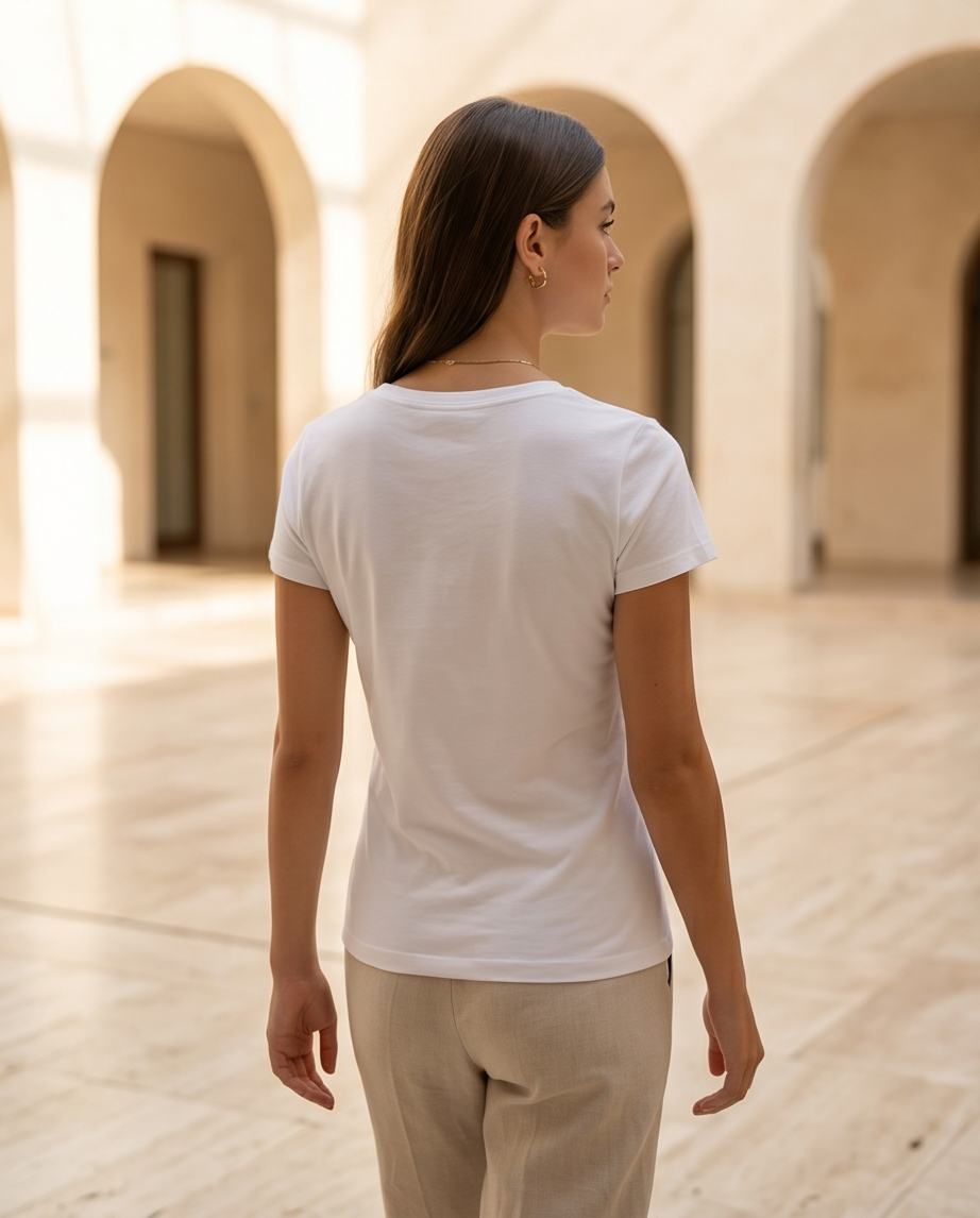 Women's White T-shirt with Orange Logo CK- Slim Fit