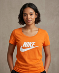 Women's White NIKE  T-shirt with Orange Logo