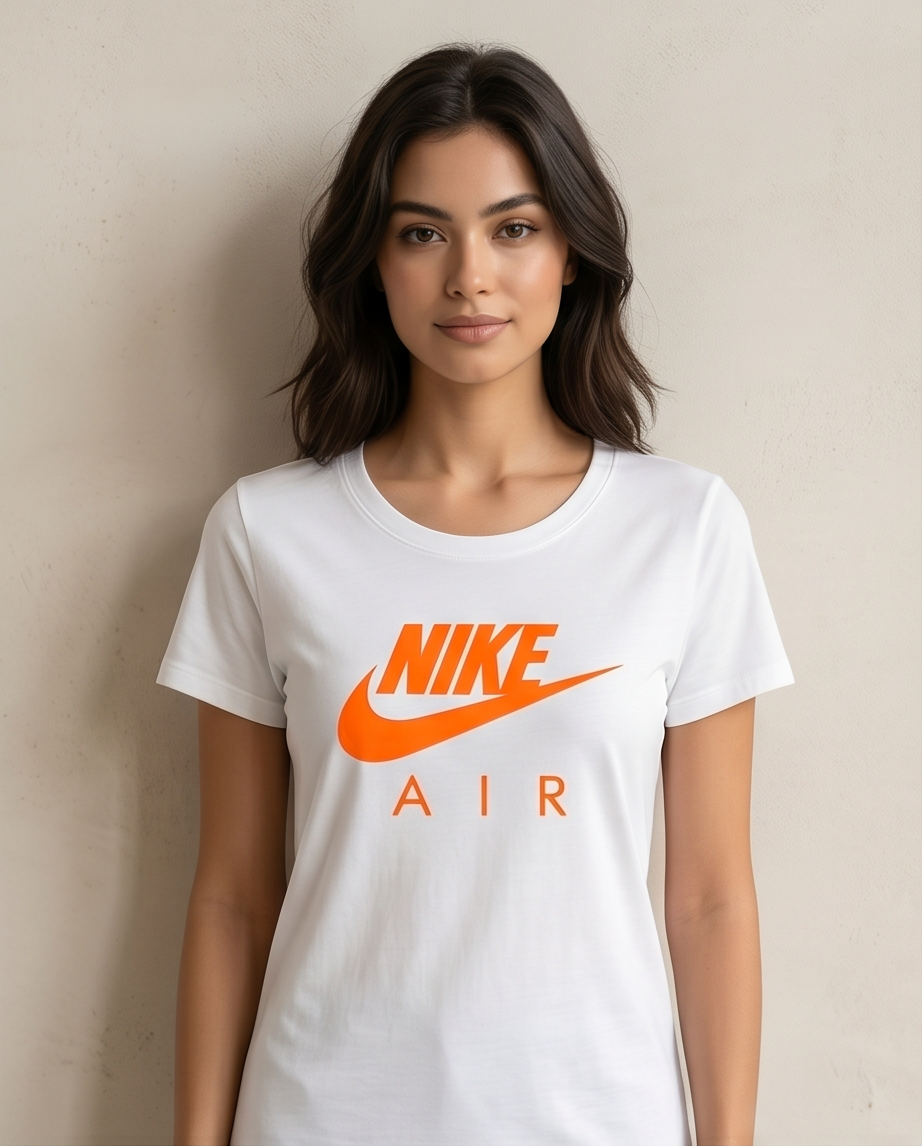 Women's White NIKE  T-shirt with Orange Logo