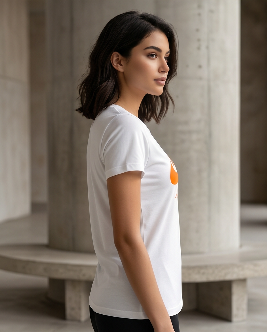 Women's White NIKE  T-shirt with Orange Logo