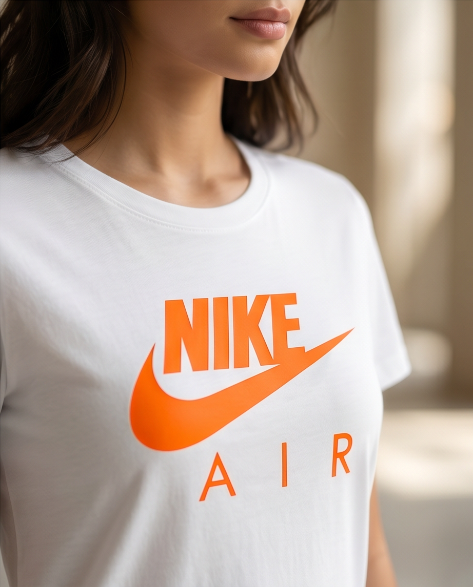 Women's White NIKE  T-shirt with Orange Logo