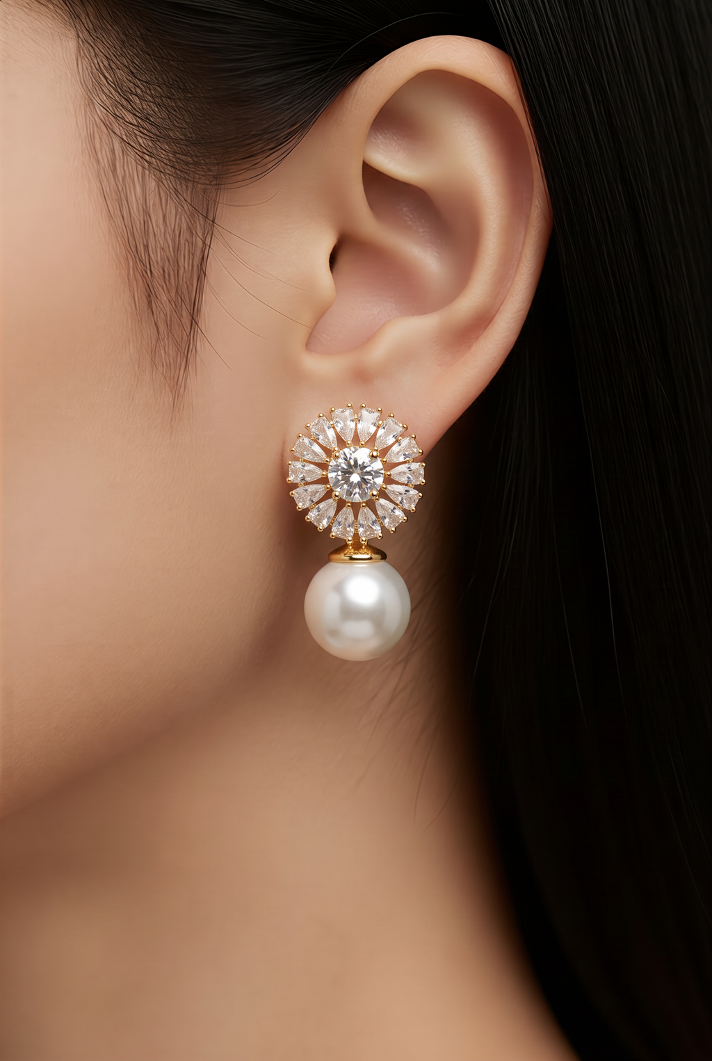 Elegant Crystal & Pearl Earrings %100 zircon