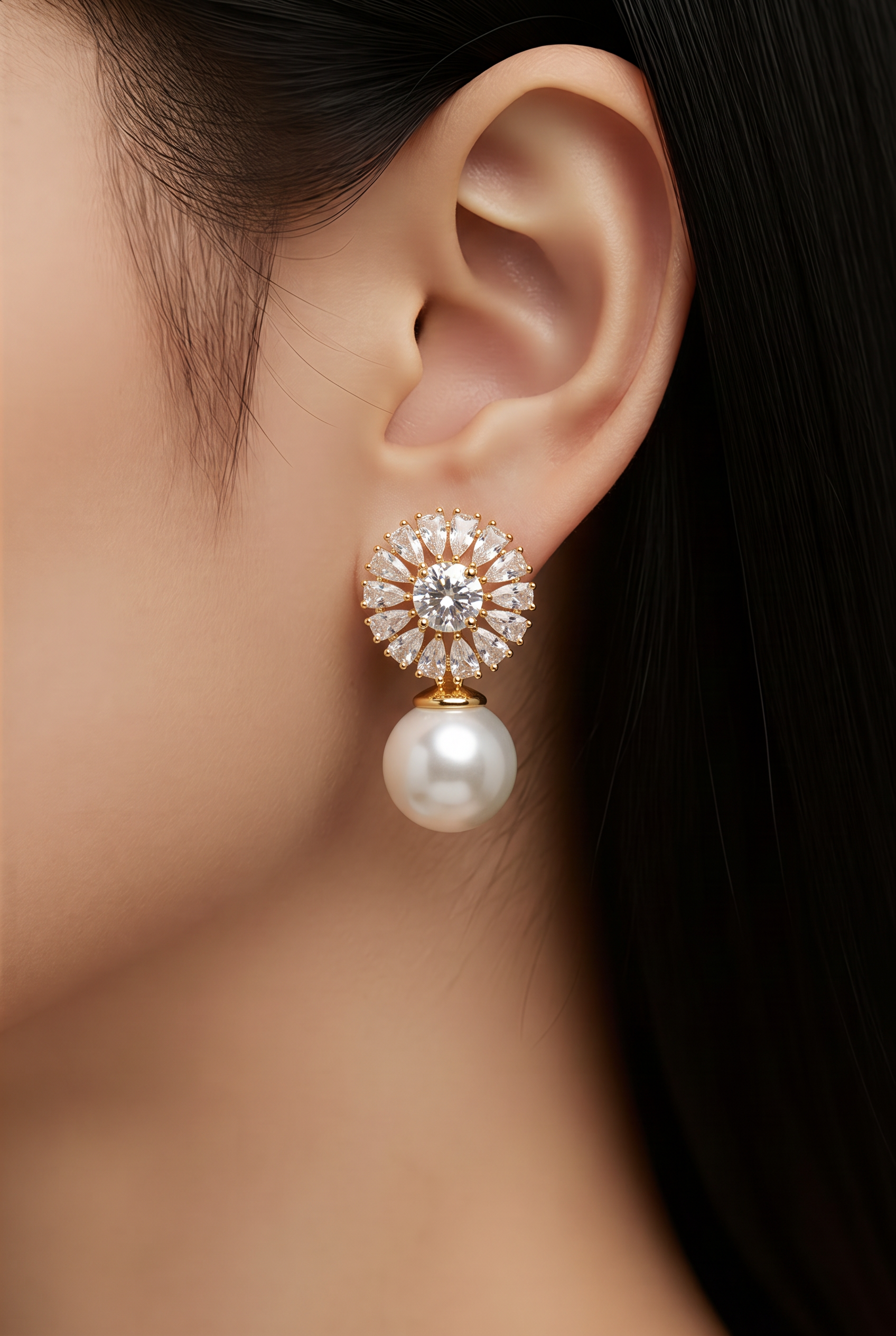 Elegant Crystal & Pearl Earrings %100 zircon