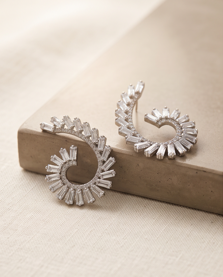 Elegant Zircon Swirl Earrings 100% Zircon