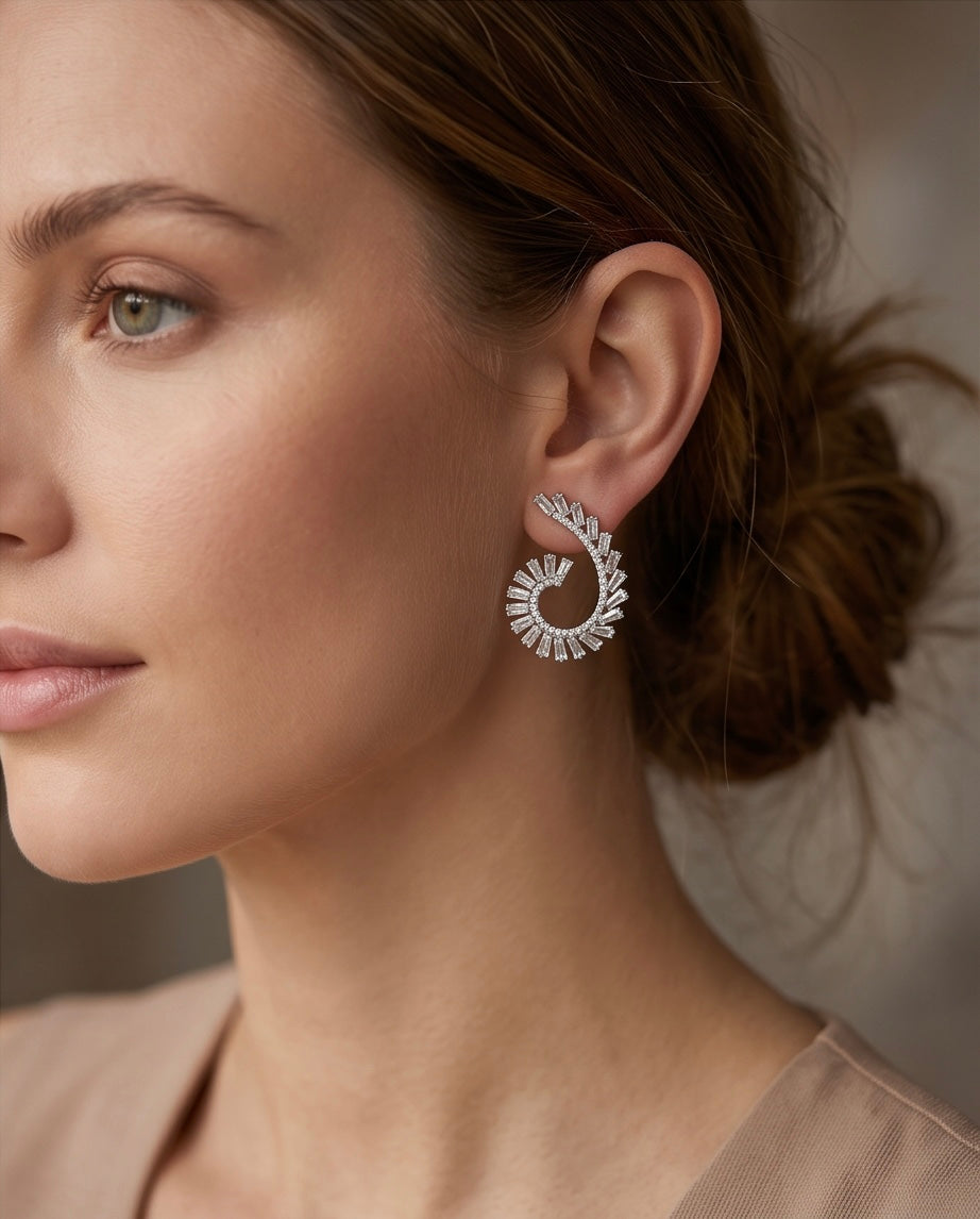 Elegant Zircon Swirl Earrings 100% Zircon