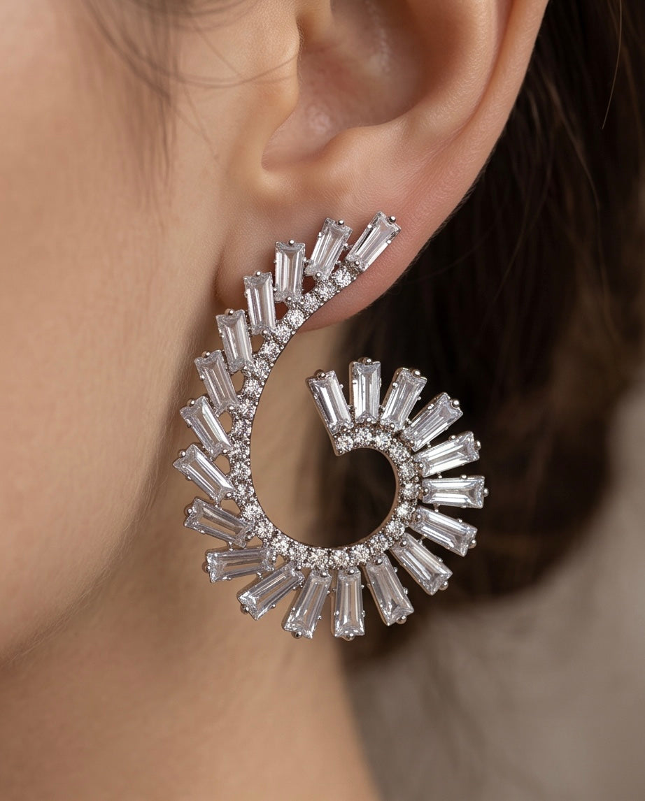 Elegant Zircon Swirl Earrings 100% Zircon