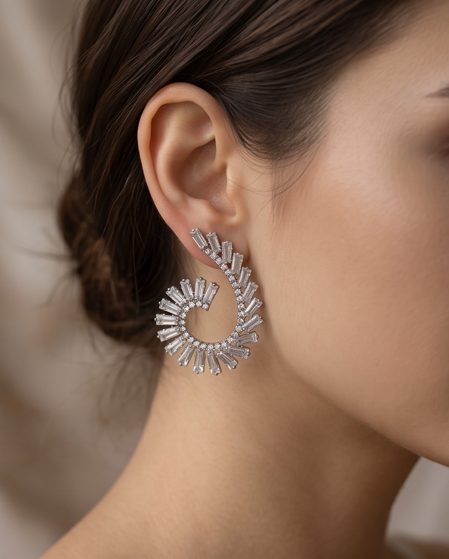 Elegant Zircon Swirl Earrings 100% Zircon