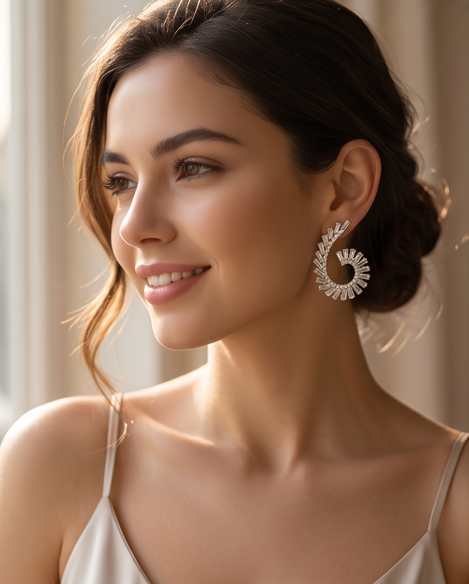 Elegant Zircon Swirl Earrings 100% Zircon