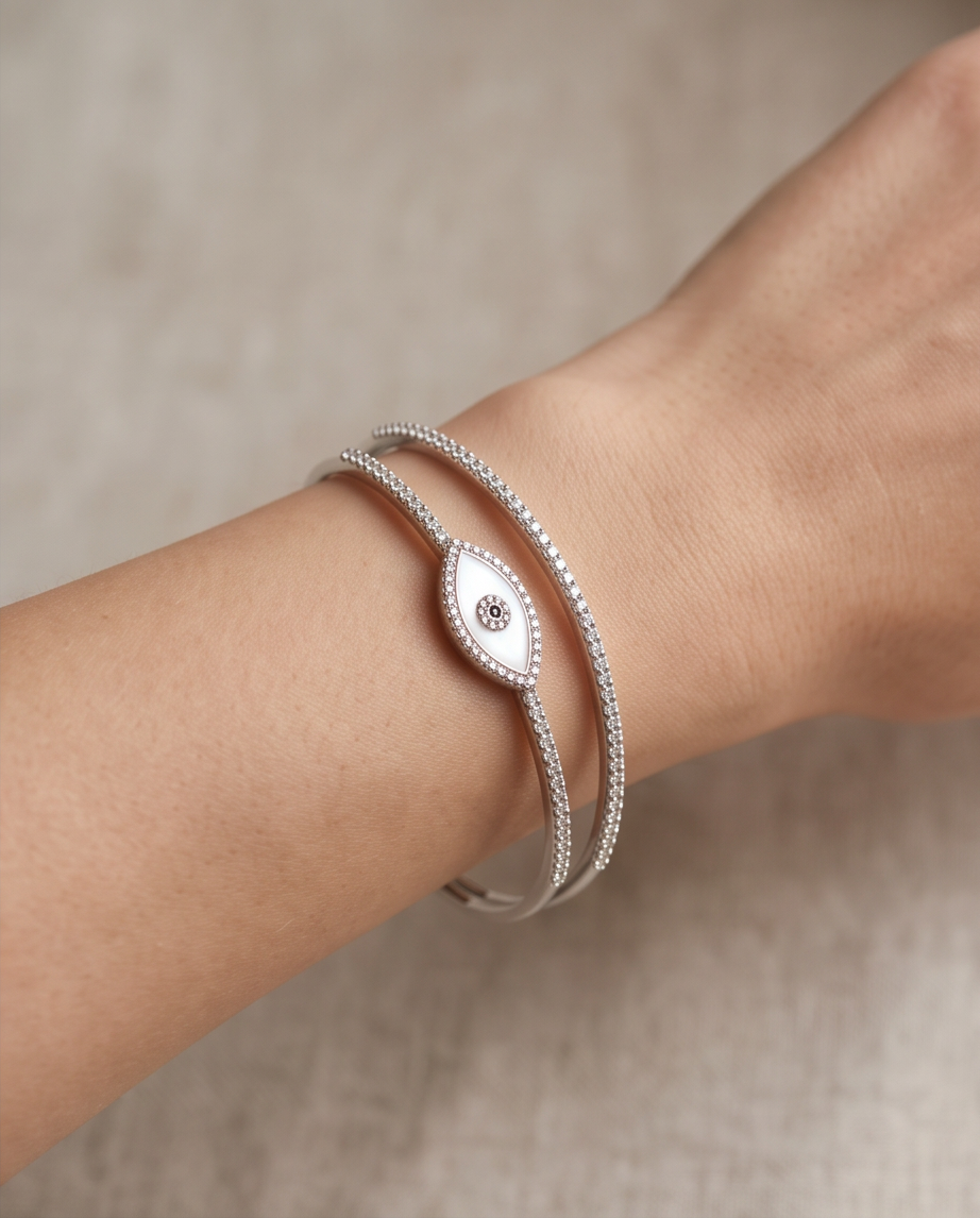 Evil Eye Crystal Bangle %100 zircon