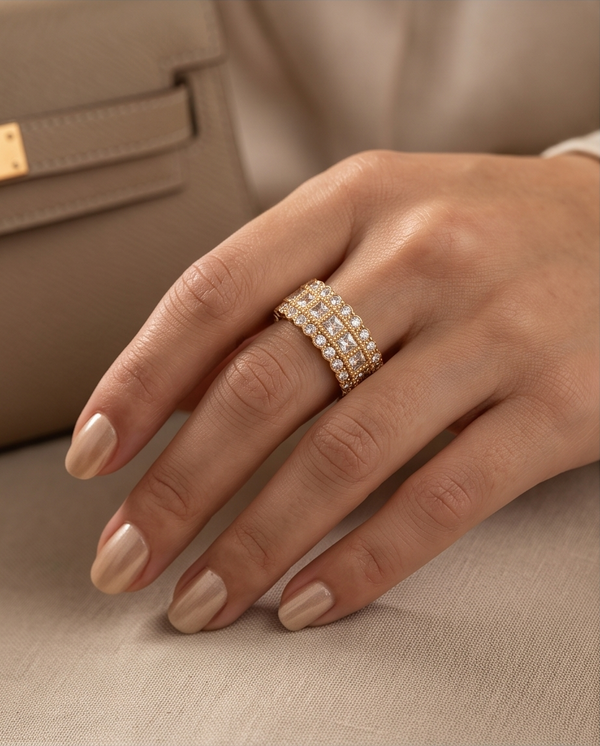 Wide Zircon Pavé Gold-Tone Band Ring