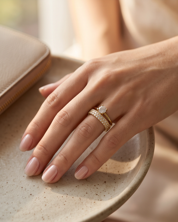 Sparkling Solitaire & Pavé Ring Set