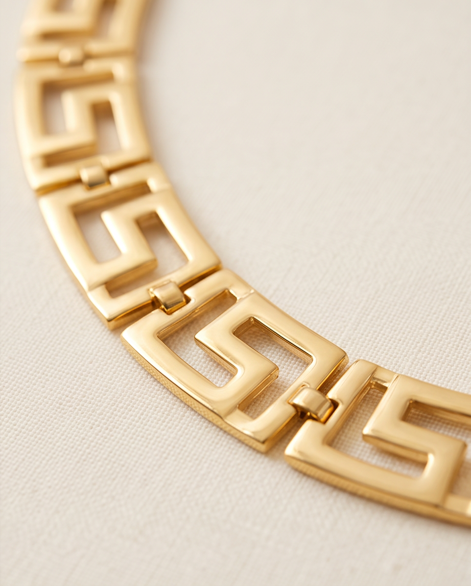 4 pcs Luxury Gold-Plated Crystal Greek Key Jewelry Set
