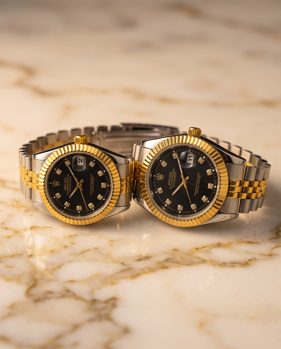 طقم ساعات Rolex رجالي ونسائي مزدوج بتصميم راقي وفاخر