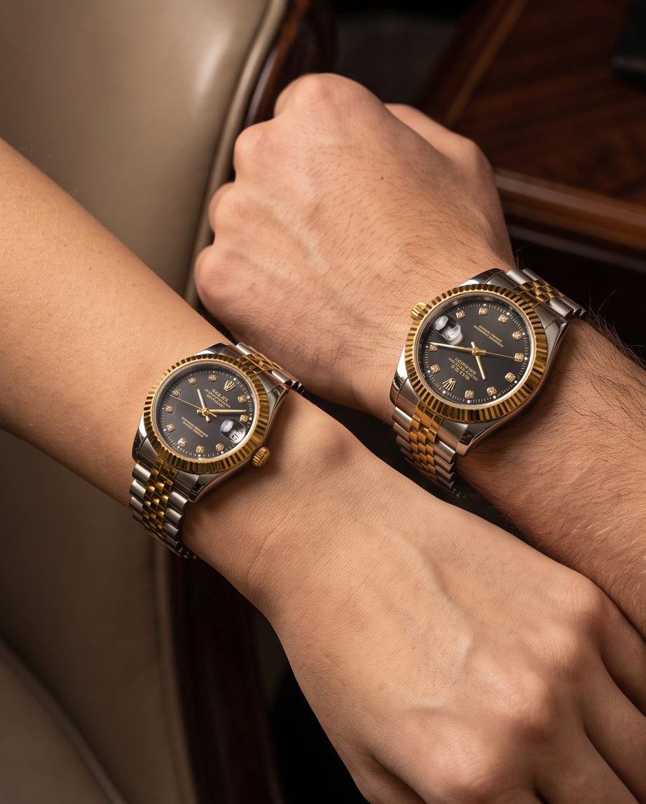طقم ساعات Rolex رجالي ونسائي مزدوج بتصميم راقي وفاخر