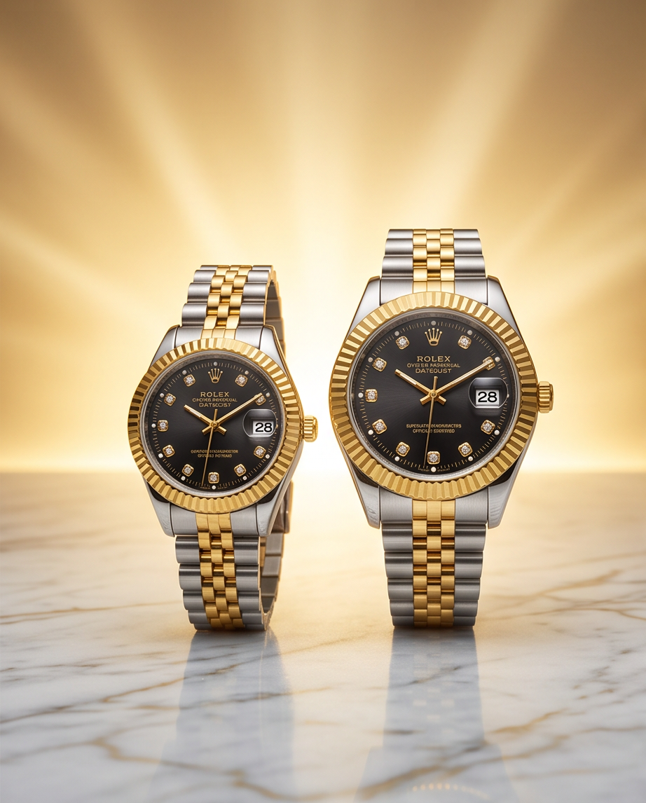 طقم ساعات Rolex رجالي ونسائي مزدوج بتصميم راقي وفاخر