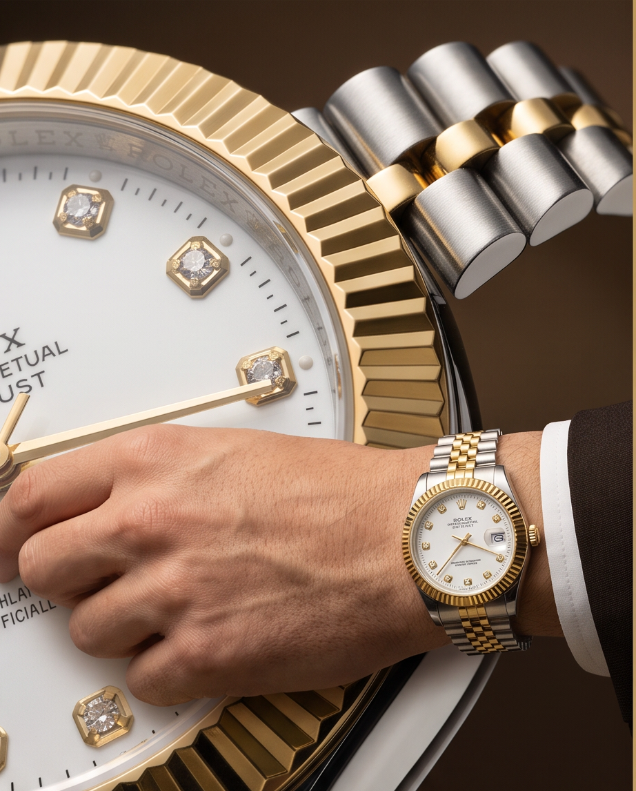 طقم ساعات قطعتین Rolex رجالي ونسائي مزدوج بتصميم راقي وفاخر