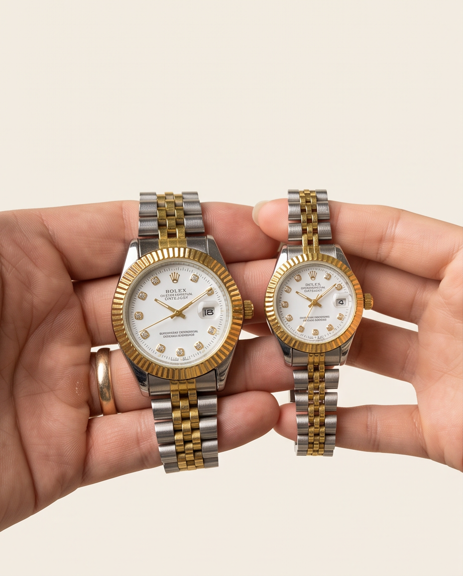 طقم ساعات قطعتین Rolex رجالي ونسائي مزدوج بتصميم راقي وفاخر