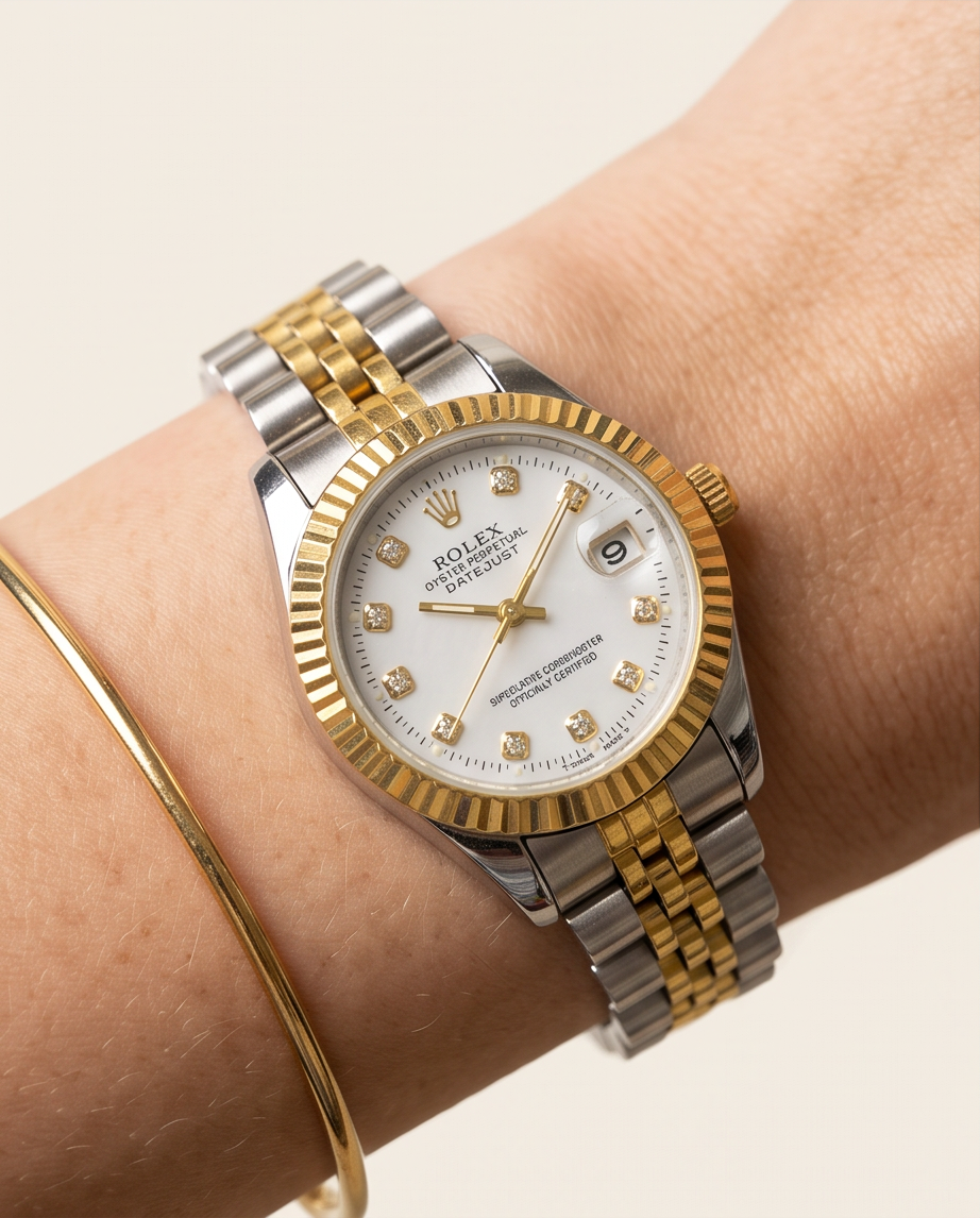 طقم ساعات قطعتین Rolex رجالي ونسائي مزدوج بتصميم راقي وفاخر