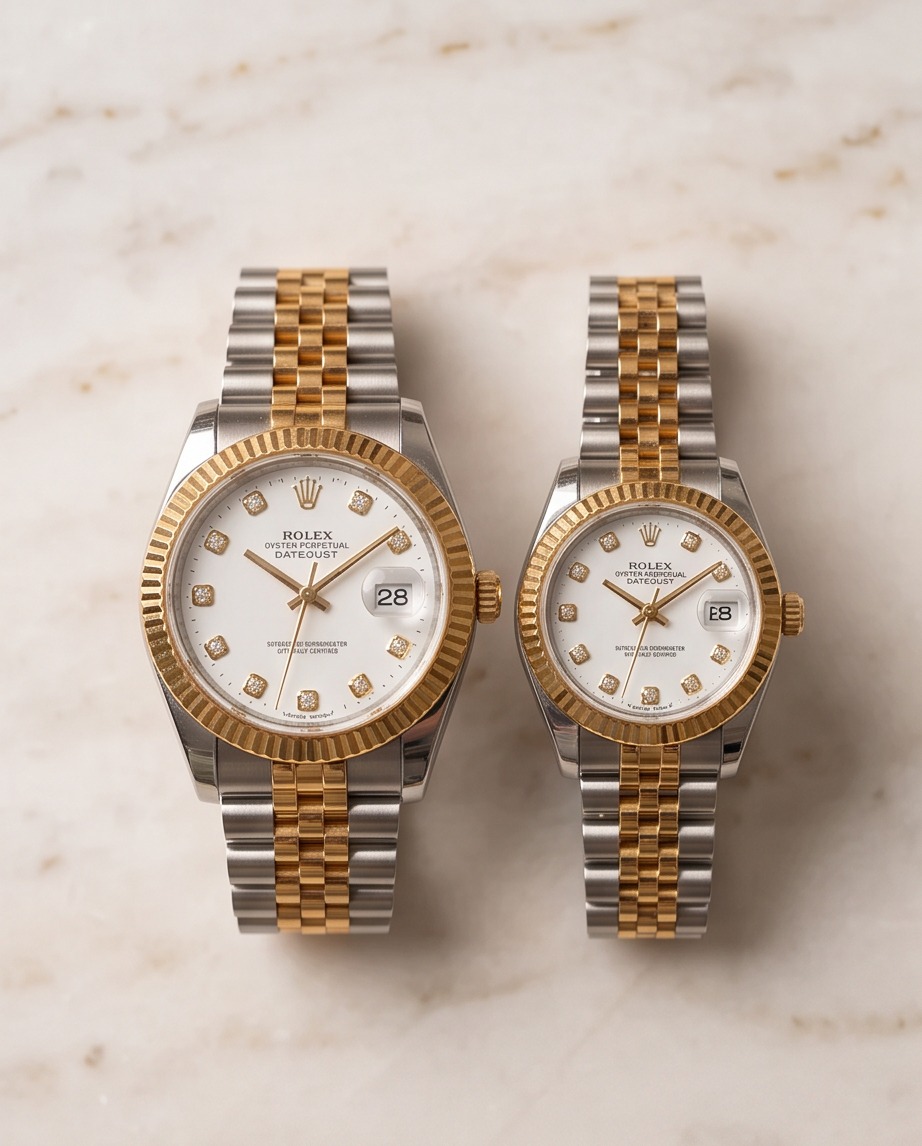 طقم ساعات قطعتین Rolex رجالي ونسائي مزدوج بتصميم راقي وفاخر