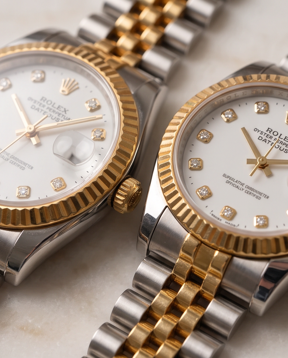طقم ساعات قطعتین Rolex رجالي ونسائي مزدوج بتصميم راقي وفاخر
