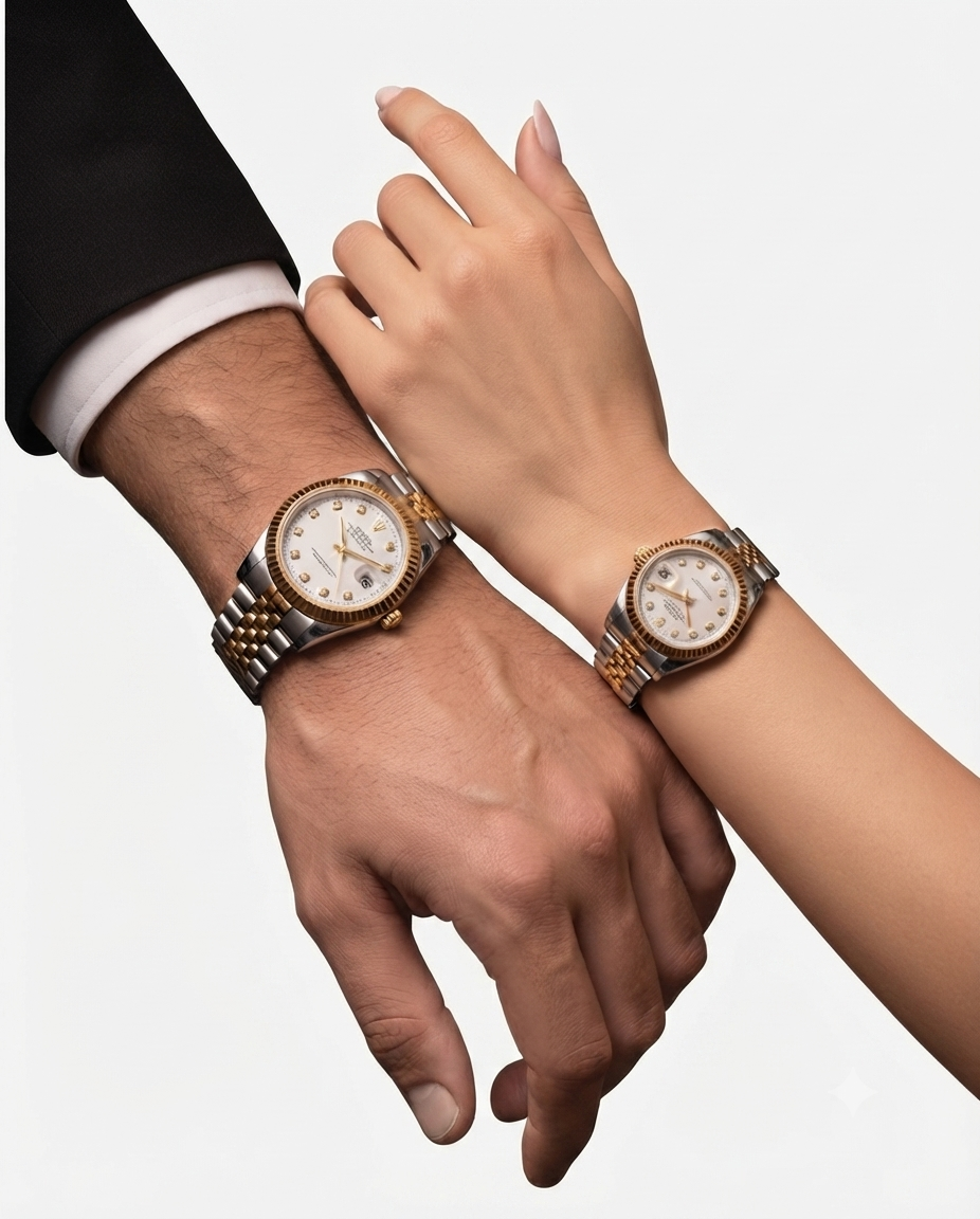 طقم ساعات قطعتین Rolex رجالي ونسائي مزدوج بتصميم راقي وفاخر
