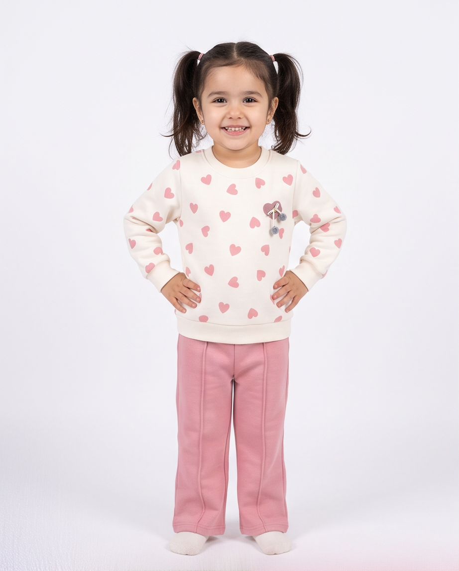 Girls' Heart Print Sweatshirt & Pants Set