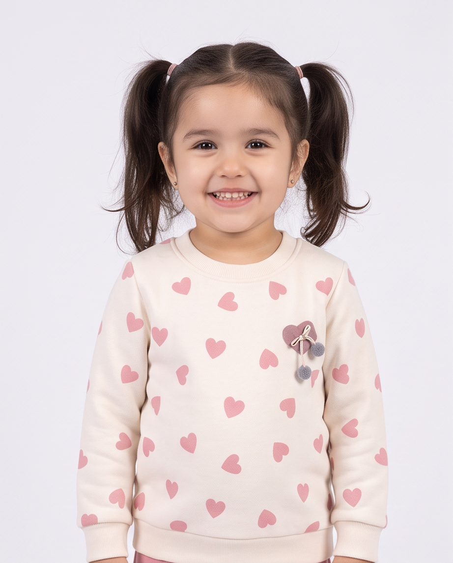 Girls' Heart Print Sweatshirt & Pants Set