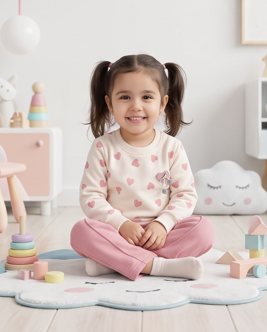 Girls' Heart Print Sweatshirt & Pants Set