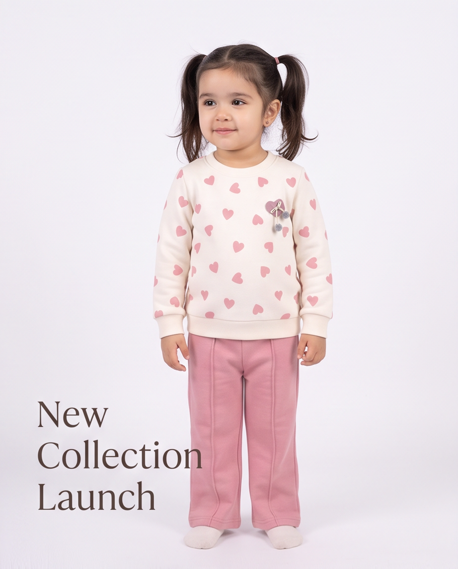 Girls' Heart Print Sweatshirt & Pants Set